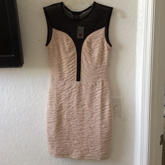 Taupe mesh cutout sexy party dress.