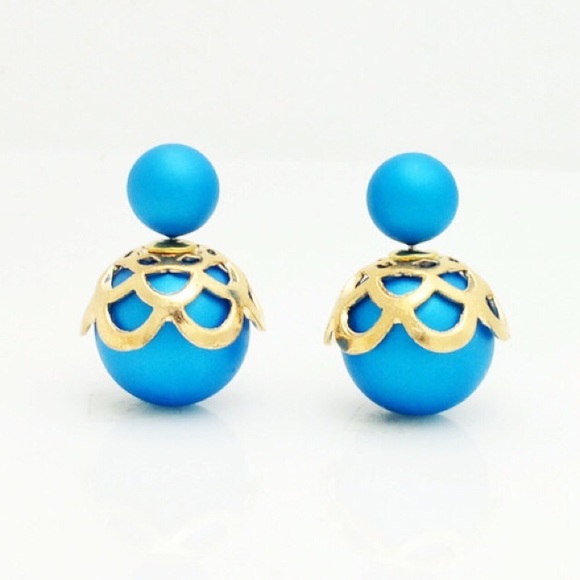 **Blue Pearl & Gold Double Sided Earrings**