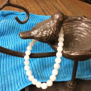 7" faceted white jade stretch bracelet