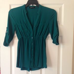 Teal button up top