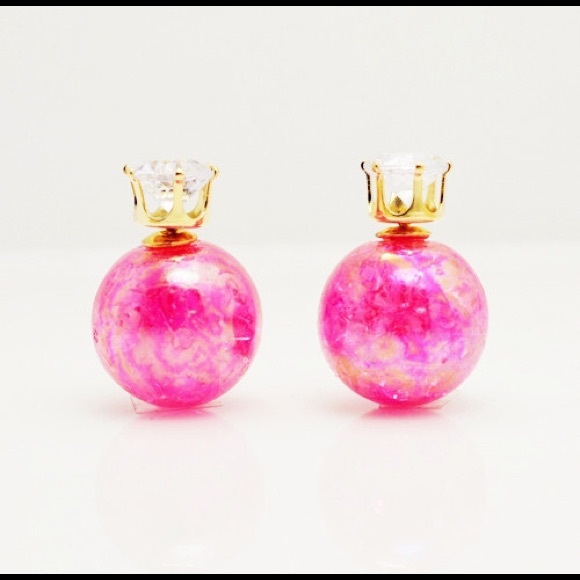 **Dark Pink Crackle Double Sided Earrings**