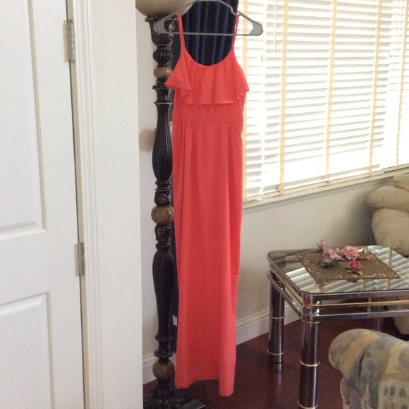 Charlotte Russe coral maxi dress ruffles XS