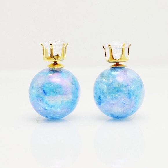 **Blue Crackle Double Sided Earrings**