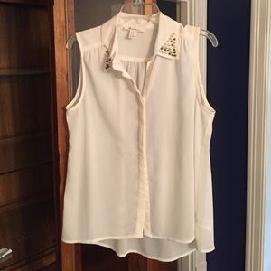 Forever 21 Sheer White Sleeveless Shirt w/ Pearls