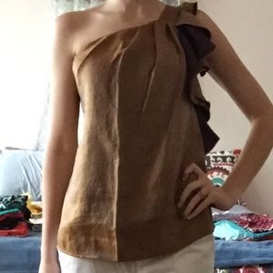 Flattering Shimmery Gold One Shoulder Dressy Shirt