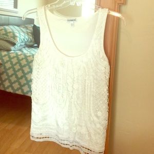 White Crochet Overlay Tank Top