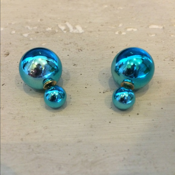 **Blue Metallic Double Sided Earrings**