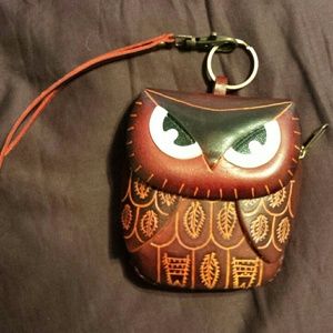 Leather owl wristlet