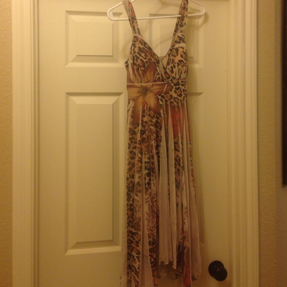 Leopard and floral print polyester dress