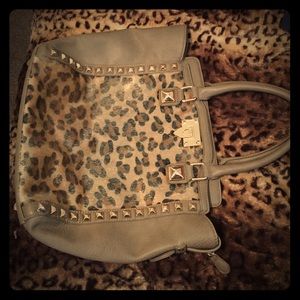 Leopard printed and Studded Handbag