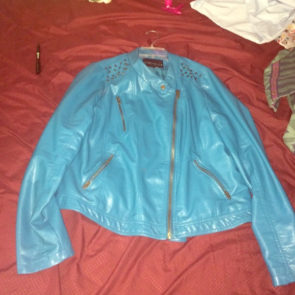 Blue studded leather jacket