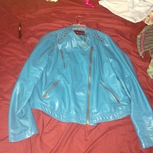 Blue studded leather jacket