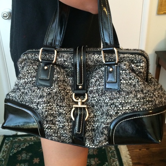 Patent leather and tweed purse from Talbots