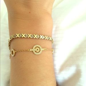 Authentic yellow gold and diamond "XO" bracelet