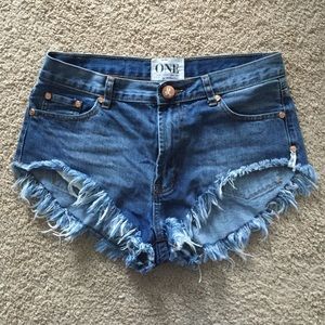 One Teaspoon dark wash happy rollers shorts