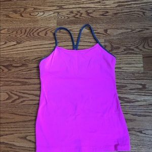 Lululemon power-y tank hot pink with gray trim