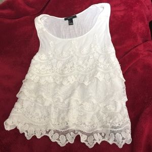 🌞Forever 21 white lace multi-tiered blouse.🌞
