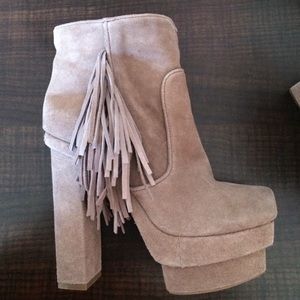 Jeffry Campbell Omni Fringe Taupe Suede Boot