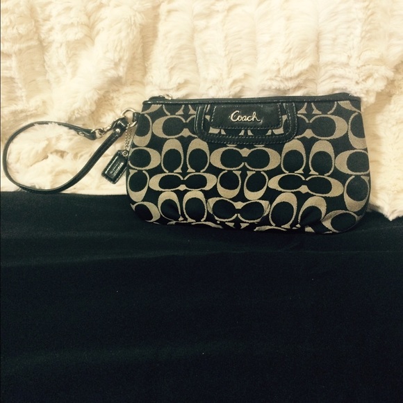 Authentic large black and grey coach wristlet