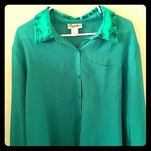 Teal blouse with gold studded white sandals bundle
