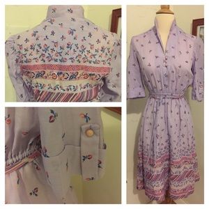 1960s lavender floral shirt dress