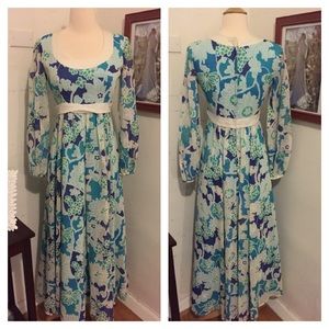 1960s handmade blue floral maxi dress size small