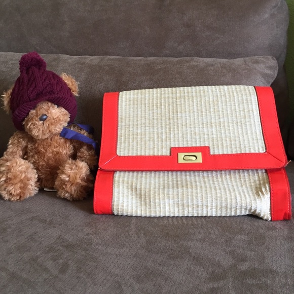 Orange and Tan straw clutch
