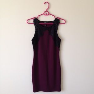 Maroon/Wine & Black Lace Bodycon Dress (Small)