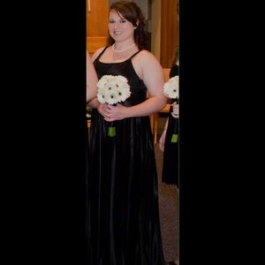 Black satin dress (size L, floor length)