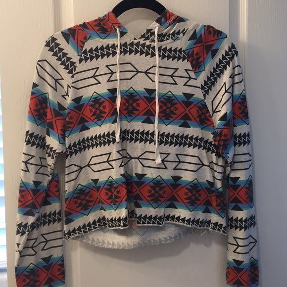 Cute tribal print sweater cropped top with hood