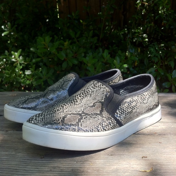 Snakeskin slip ons