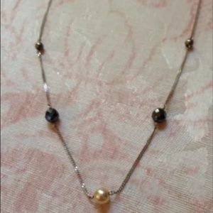 Sterling silver pearl marcasite station necklace