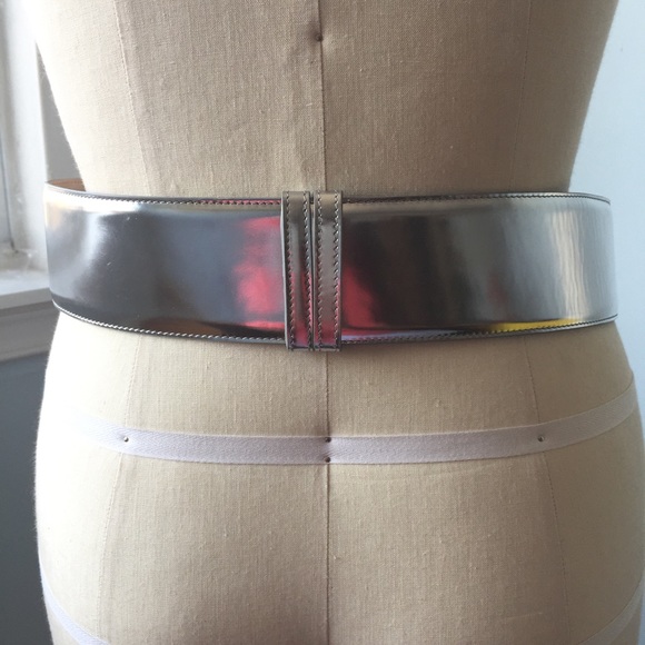 Jimmy Choo Silver Mirror Leather and Suede Belt