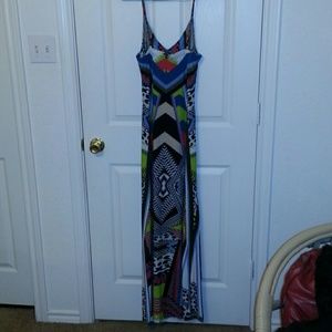 Multi-color tribal print maxi dress