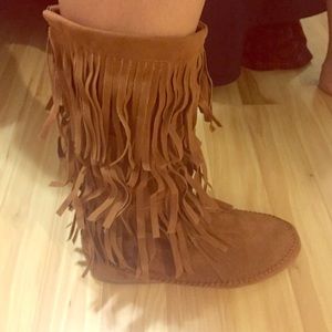 Brown fringe boots
