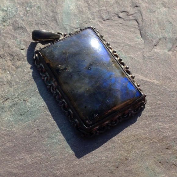 Vintage huge Labradorite Sterling silver pendant - Picture 2 of 4