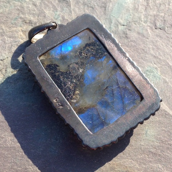 Vintage huge Labradorite Sterling silver pendant - Picture 3 of 4