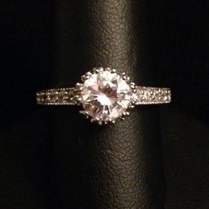 silver tone crown cz promise engagement ring