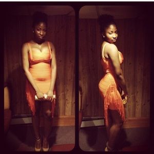 Celeb Boutique Orange Bandage Fringe Dress
