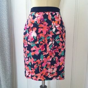Ann Taylor Floral and Navy Pencil Skirt.
