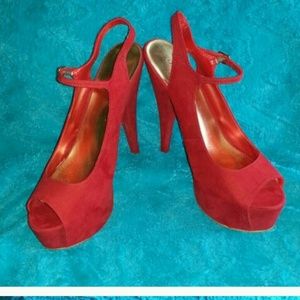 New without box red peep toe pumps