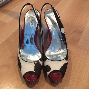 Guess cow skin platform heels