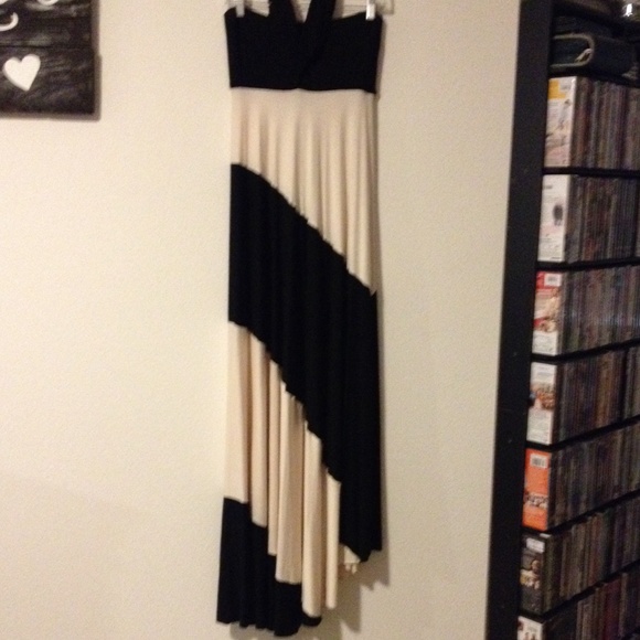 Cream and black striped dress - Picture 1 of 2