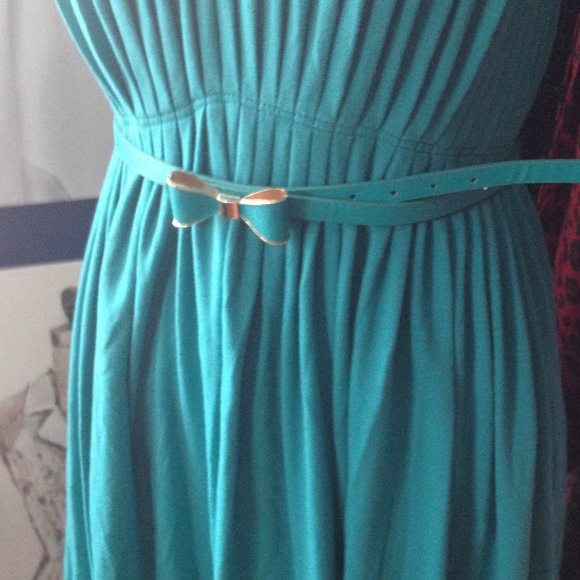 Teal Bow Belt with Gold Trim - Picture 2 of 3