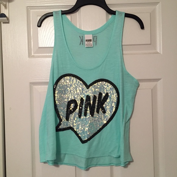 VS Pink sequin "PINK" top in teal