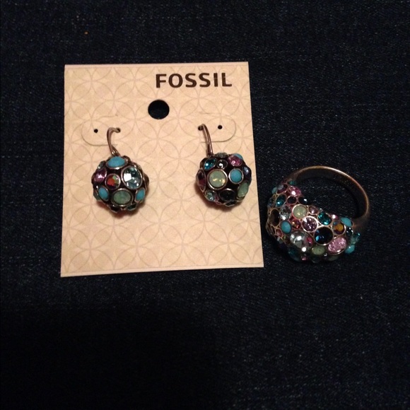 Fossil Brand Ring and Earring Set