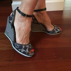 COAH Navy/White Ankle Strapped Wedges