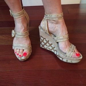 Coach Beige Ankle Strap Wedges