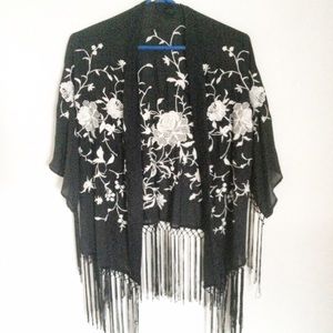 Embroidered Fringed Kimono