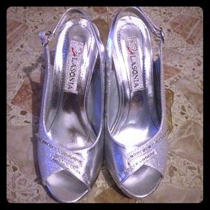 Silver open toe high heels